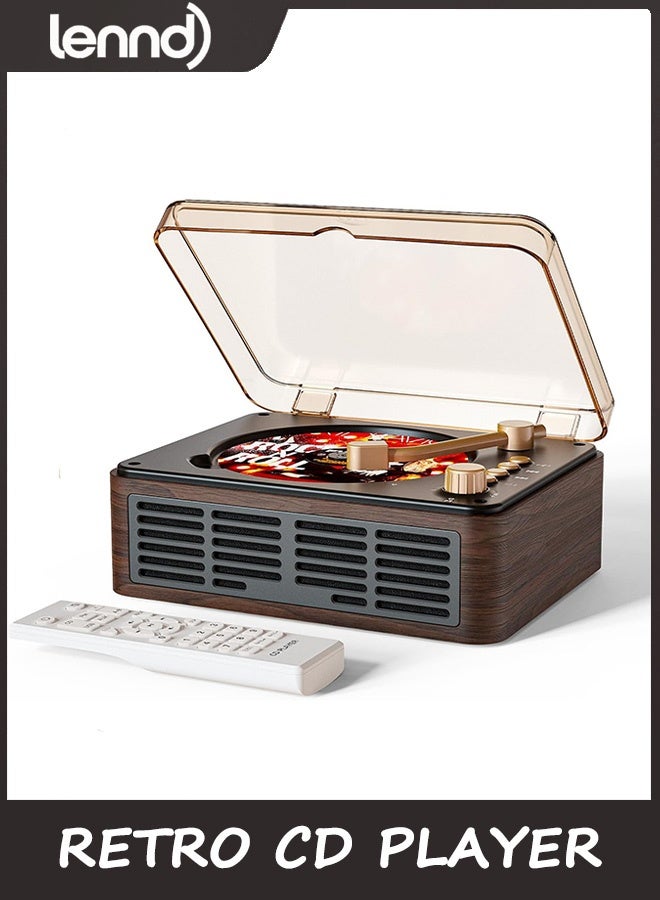 LENND CD Player with Speakers Bluetooth Nostalgic Retro Portable CD Players for Home Wood Music Player FM Radio for HomeWired and Remote Control-Walnut Brown - Image 1