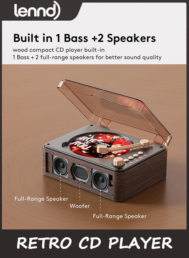 LENND CD Player with Speakers Bluetooth Nostalgic Retro Portable CD Players for Home Wood Music Player FM Radio for HomeWired and Remote Control-Walnut Brown - Image 2