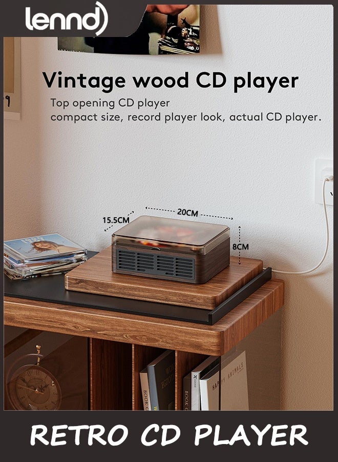 LENND CD Player with Speakers Bluetooth Nostalgic Retro Portable CD Players for Home Wood Music Player FM Radio for HomeWired and Remote Control-Walnut Brown - Image 5