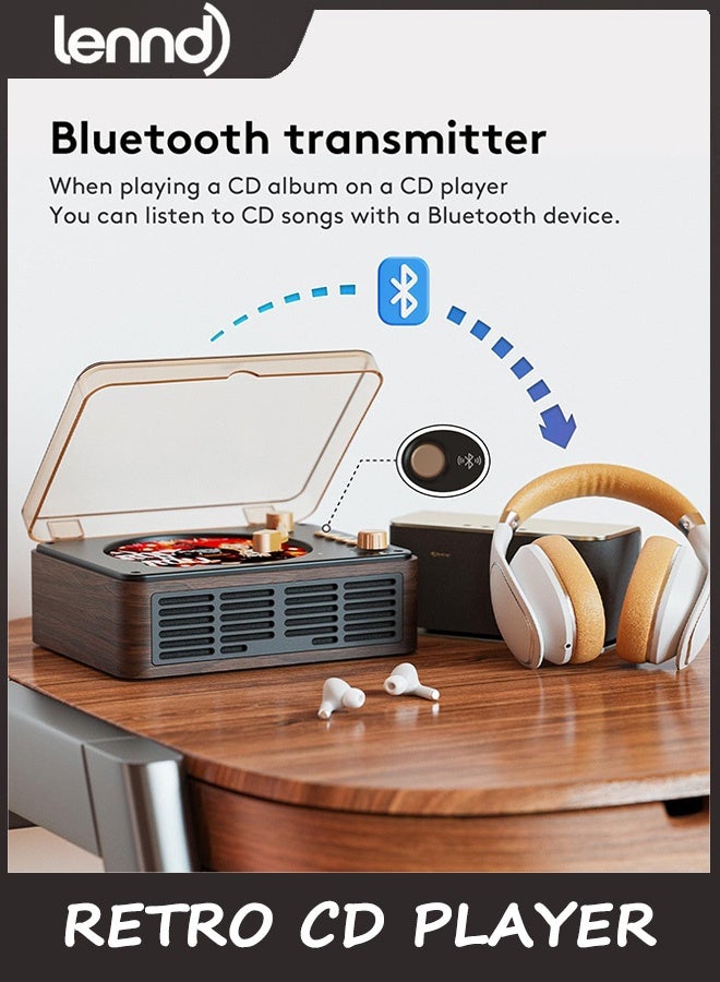 LENND CD Player with Speakers Bluetooth Nostalgic Retro Portable CD Players for Home Wood Music Player FM Radio for HomeWired and Remote Control-Walnut Brown - Image 3