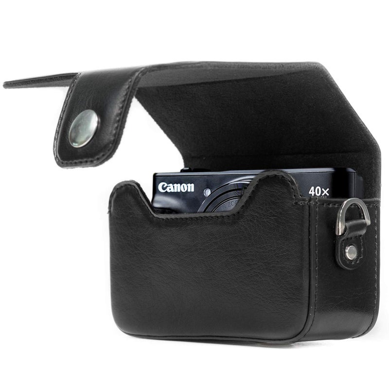 MegaGear Leather Camera Case with Strap Compatible with Canon PowerShot SX740 HS, SX730 HS, Black - Image 4
