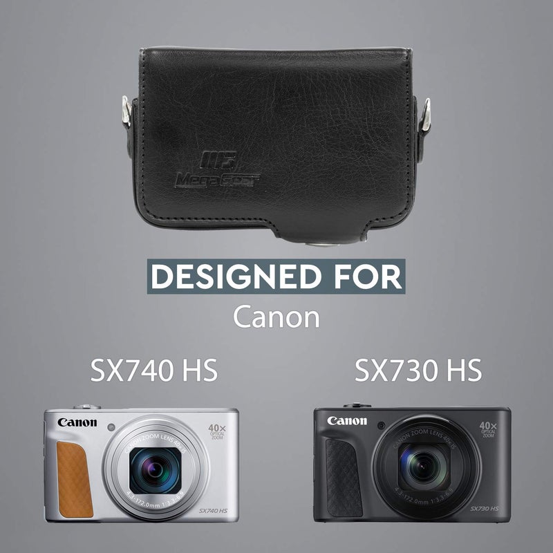 MegaGear Leather Camera Case with Strap Compatible with Canon PowerShot SX740 HS, SX730 HS, Black - Image 5