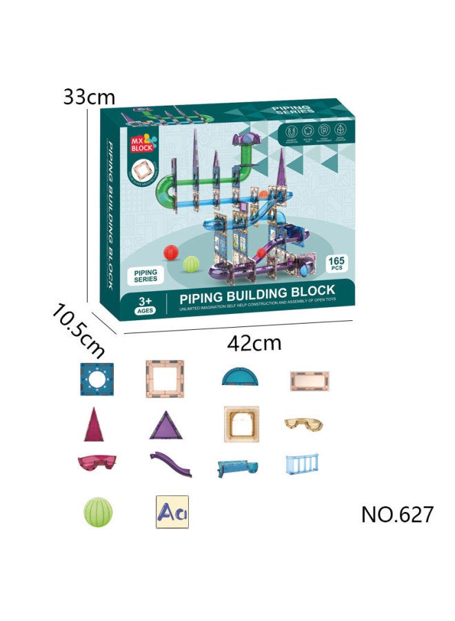 Children's Varied Magnetic Pieces Building Blocks Set Diy Spliced Color Window Pipe Ball Track Early Education Educational Toys-Color:A627 [color Window Pipe Magnetic Sheet (165PCs)]]  - Image 1