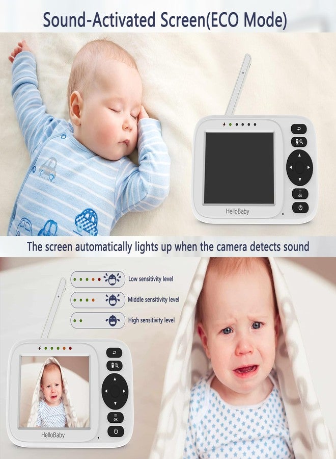 HelloBaby Baby Monitor No WiFi, 3.2'' IPS Screen, Auto Night Vision, Manual Baby Camera Adjustment, 1000ft/305m Range, ECO/VOX Audio Mode, Feeding Reminder, USB Charging Cable, HB2438 - Image 4