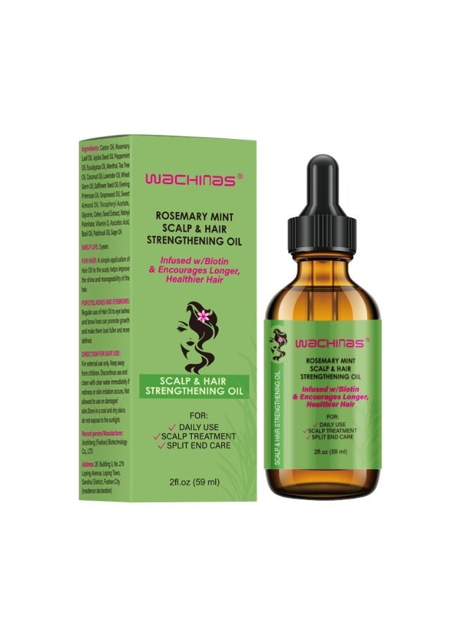 wachinas Rosemary Mint Scalp & Hair Strengthening Oil Infused W/Biotin & Encourages Growth 59ml - Image 1