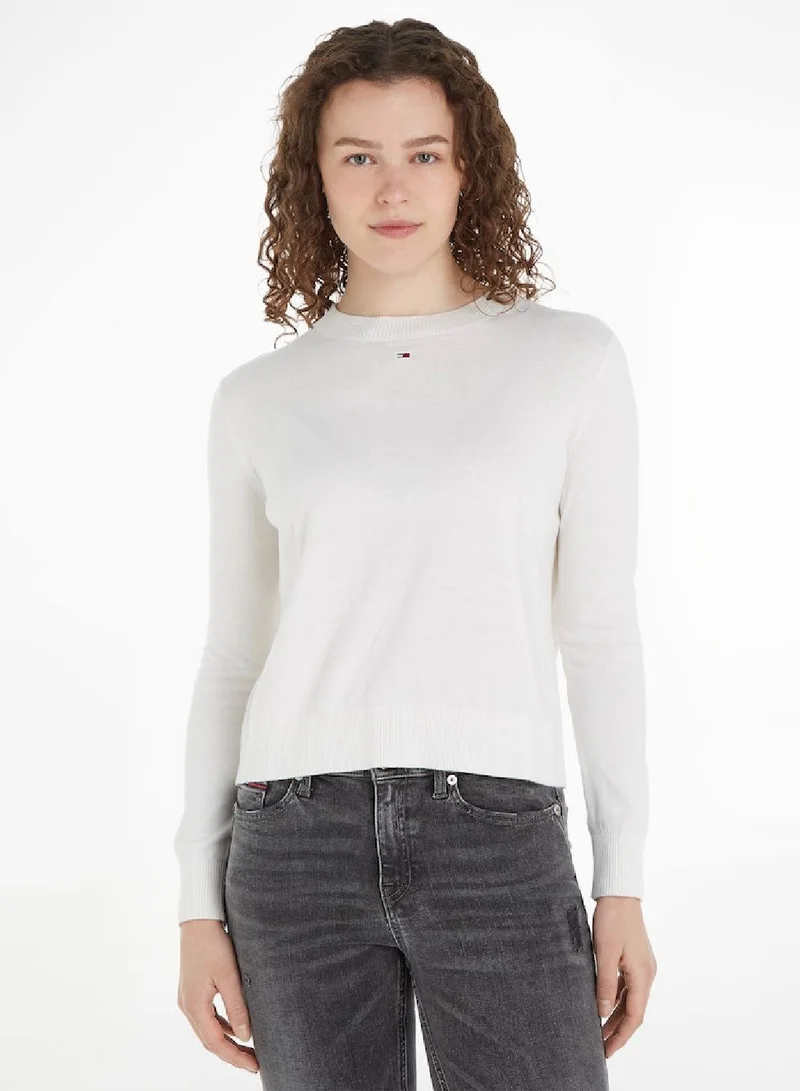 TOMMY JEANS Women's Essential Crew Pullover Sweater, White