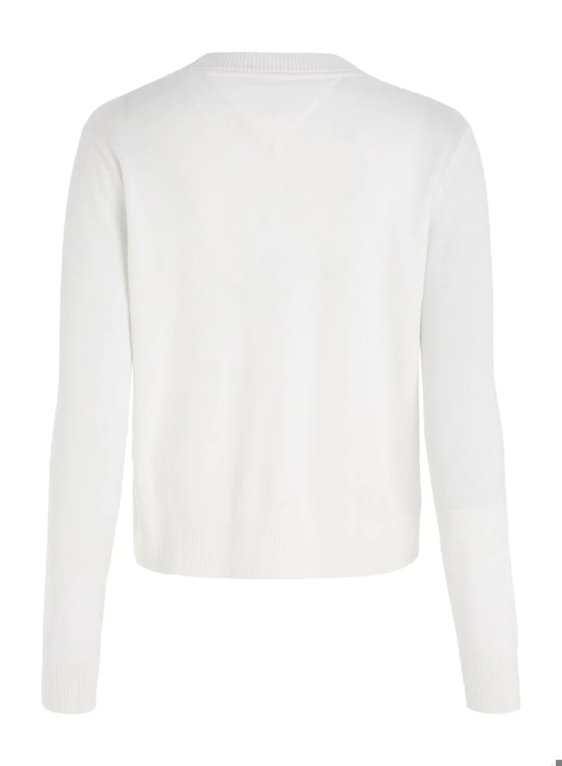 TOMMY JEANS Women's Essential Crew Pullover Sweater, White