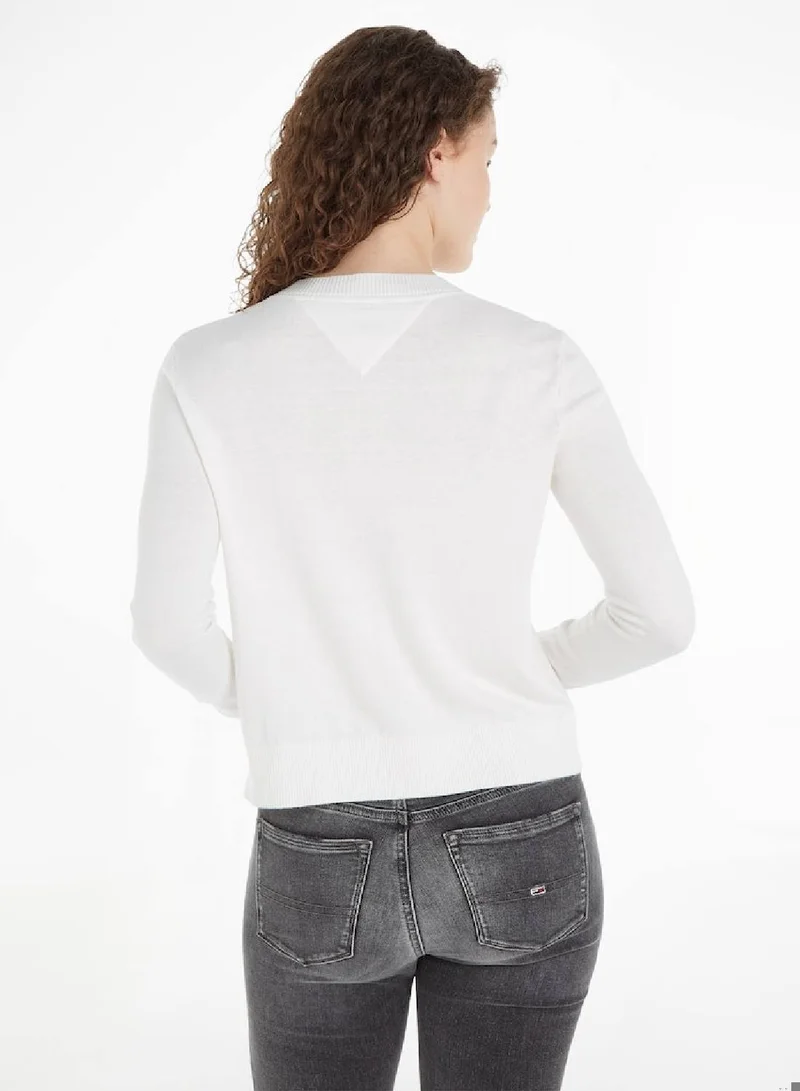 TOMMY JEANS Women's Essential Crew Pullover Sweater, White
