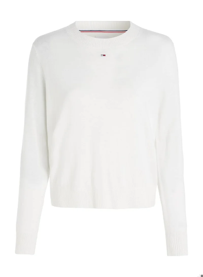 TOMMY JEANS Women's Essential Crew Pullover Sweater, White