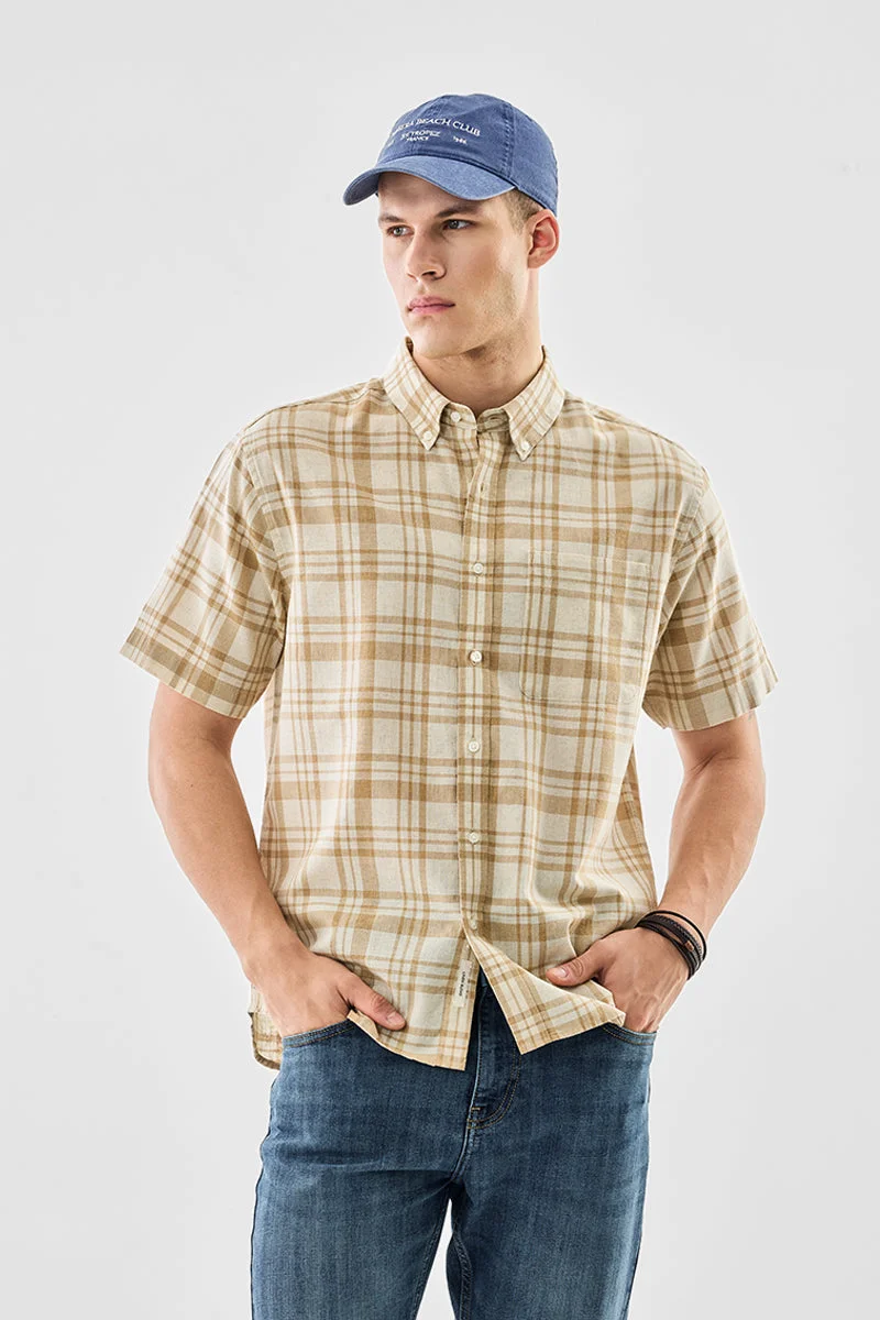 SNITCH Plaid Linen Blend Regular Fit Shirt