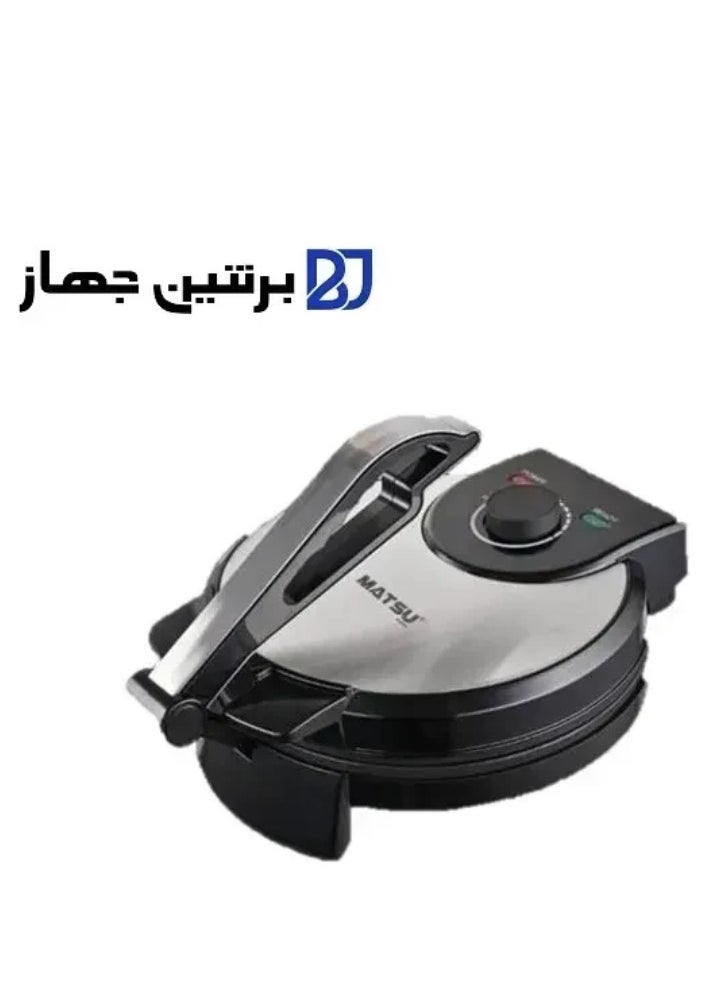 Generic - MATSU 10-Inch Electric Roti Maker – 1200W Non-Stick Chapati, Paratha & Tortilla Press with Stainless Steel Body, Adjustable Temperature Control, Dual Indicator Lights, Safety Lock, Easy Clean Non-Stick Plates & Instruction Manual – 220-240V UAE Kitchen Appliance – Black - Image 1