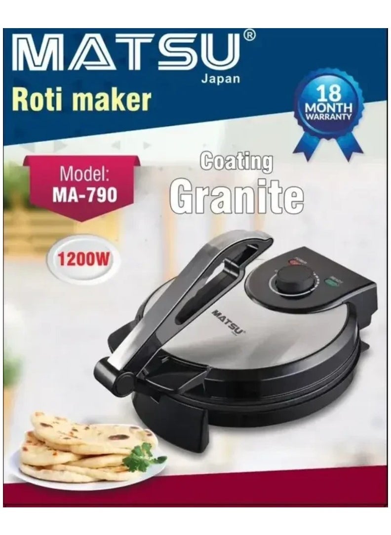 Generic - MATSU 10-Inch Electric Roti Maker – 1200W Non-Stick Chapati, Paratha & Tortilla Press with Stainless Steel Body, Adjustable Temperature Control, Dual Indicator Lights, Safety Lock, Easy Clean Non-Stick Plates & Instruction Manual – 220-240V UAE Kitchen Appliance – Black - Image 1