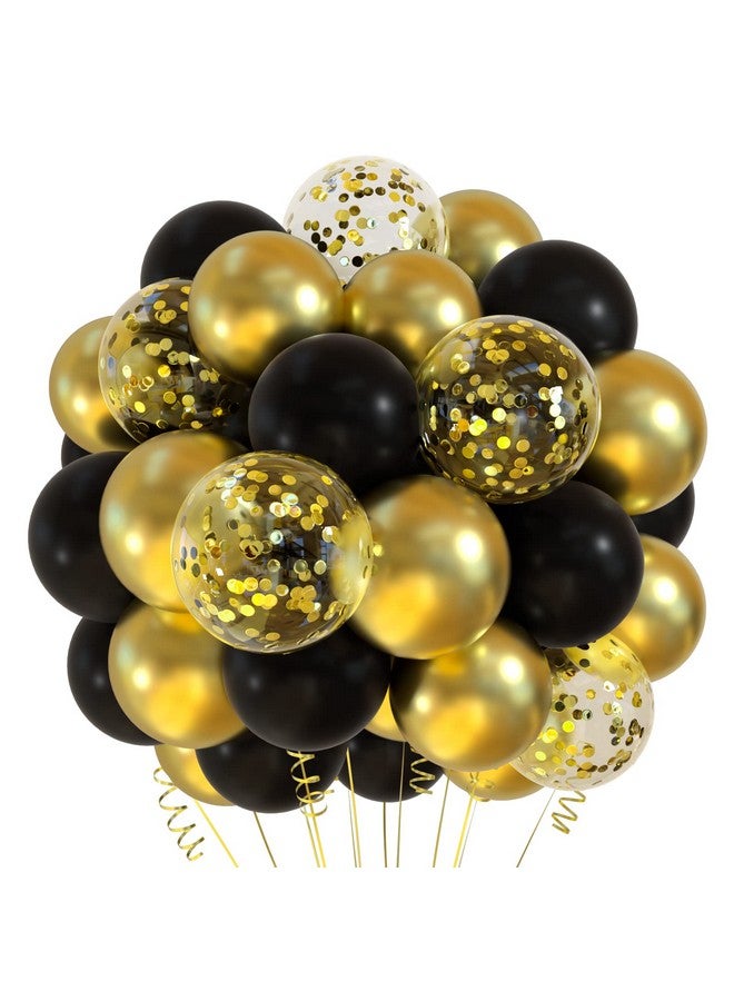 Tuparka 12 Inches Black Gold Confetti Balloons Kit 60 Pack Metallic Gold Black Party Balloon For Birthday Graduation Baby Shower Wedding Anniversary Party Supplies - Image 1