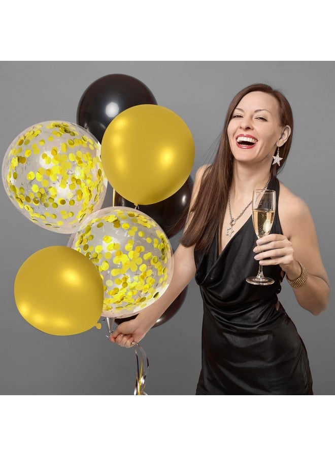 Tuparka 12 Inches Black Gold Confetti Balloons Kit 60 Pack Metallic Gold Black Party Balloon For Birthday Graduation Baby Shower Wedding Anniversary Party Supplies - Image 3