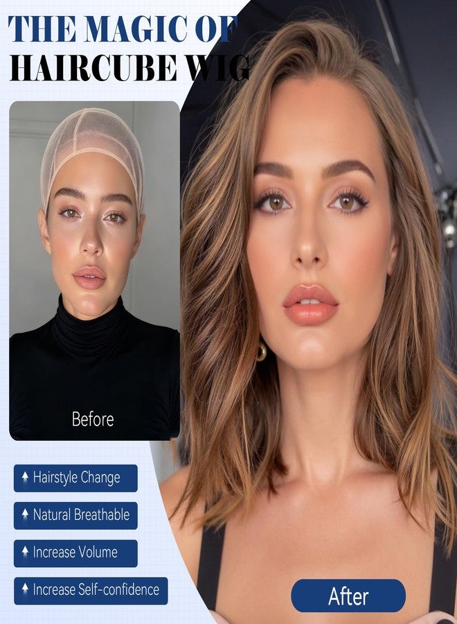 HAIRCUBE Synthetic T Lace Front Wig,Side-Parted Glueless Lace Wigs for Women, 16-Inch Shoulder Length Wavy Style for Daily Wear, Party & Date (Brown with Highlight) - Image 5