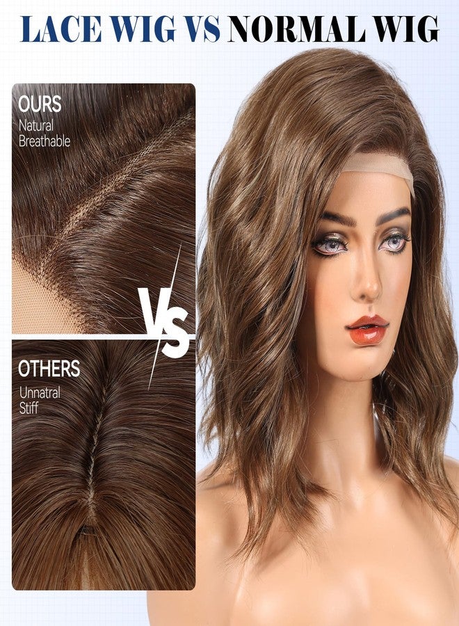 HAIRCUBE Synthetic T Lace Front Wig,Side-Parted Glueless Lace Wigs for Women, 16-Inch Shoulder Length Wavy Style for Daily Wear, Party & Date (Brown with Highlight) - Image 4