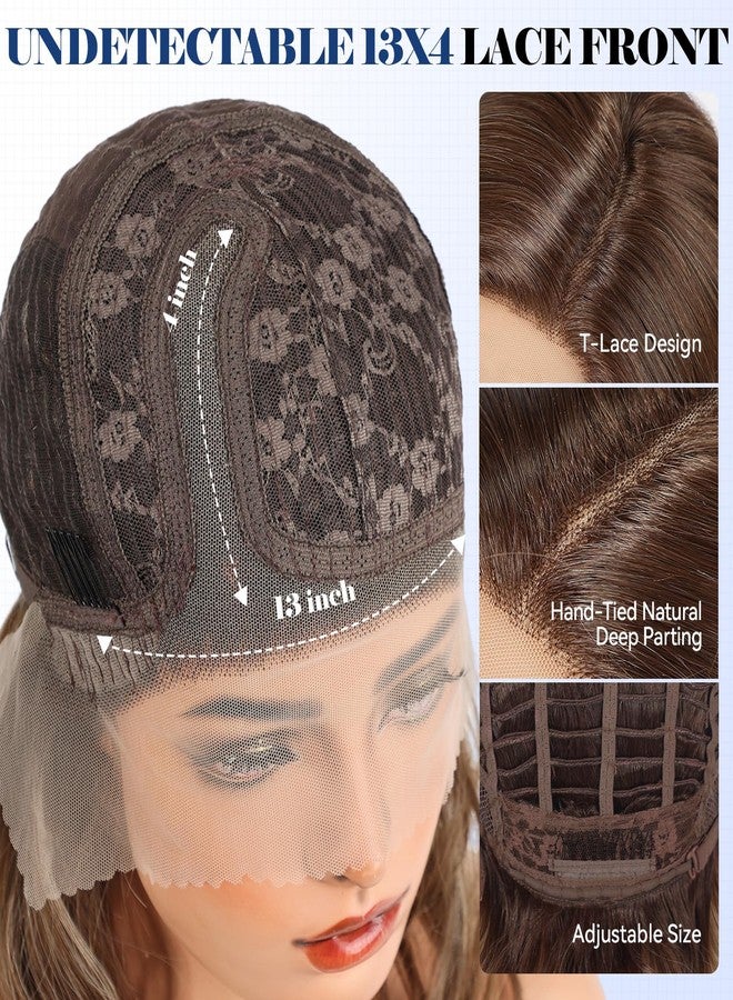HAIRCUBE Synthetic T Lace Front Wig,Side-Parted Glueless Lace Wigs for Women, 16-Inch Shoulder Length Wavy Style for Daily Wear, Party & Date (Brown with Highlight) - Image 3