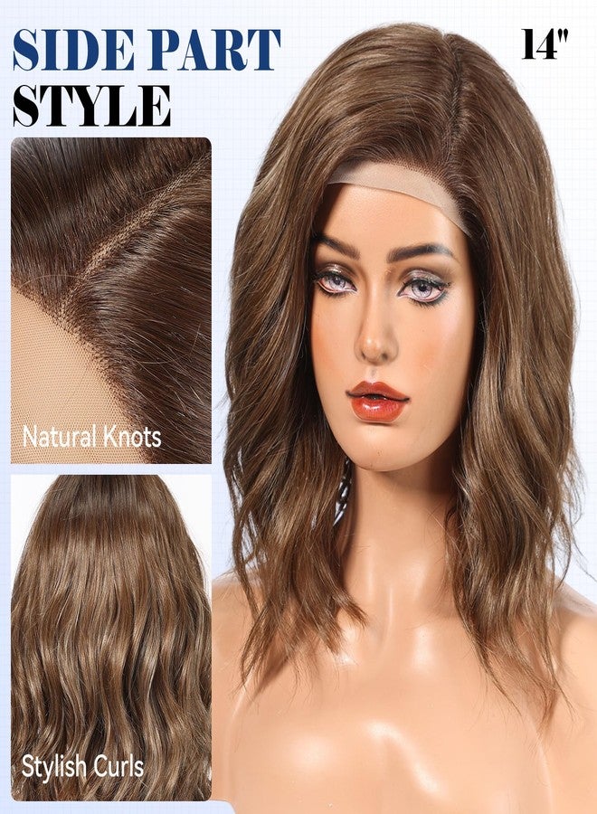 HAIRCUBE Synthetic T Lace Front Wig,Side-Parted Glueless Lace Wigs for Women, 16-Inch Shoulder Length Wavy Style for Daily Wear, Party & Date (Brown with Highlight) - Image 2