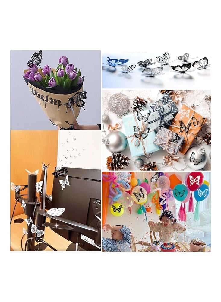 باترفلاي ديكور حائط فراشة ثلاثية الأبعاد لامعة - 36 قطعة فراشات سوداء وبيضاء لتزيين الحفلات والكعك - ملصق حائط قابل للإزالة ومقاوم للماء لتزيين عيد الميلاد، المنزل، الغرفة، الحمام، غرفة النوم و الجداريات (36 قطعة، 5 أنماط، 4 أحجام) - Image 5