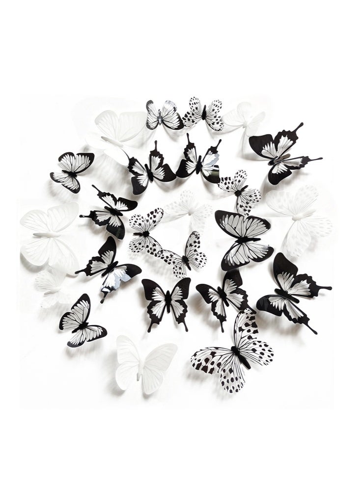 باترفلاي ديكور حائط فراشة ثلاثية الأبعاد لامعة - 36 قطعة فراشات سوداء وبيضاء لتزيين الحفلات والكعك - ملصق حائط قابل للإزالة ومقاوم للماء لتزيين عيد الميلاد، المنزل، الغرفة، الحمام، غرفة النوم و الجداريات (36 قطعة، 5 أنماط، 4 أحجام) - Image 1