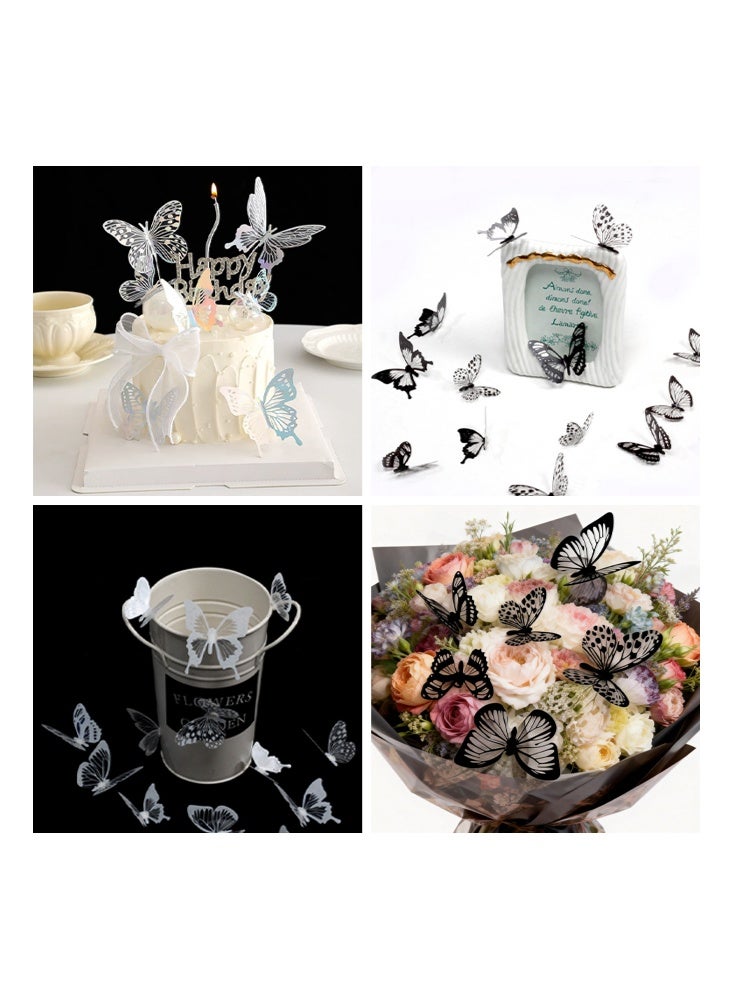 باترفلاي ديكور حائط فراشة ثلاثية الأبعاد لامعة - 36 قطعة فراشات سوداء وبيضاء لتزيين الحفلات والكعك - ملصق حائط قابل للإزالة ومقاوم للماء لتزيين عيد الميلاد، المنزل، الغرفة، الحمام، غرفة النوم و الجداريات (36 قطعة، 5 أنماط، 4 أحجام) - Image 3