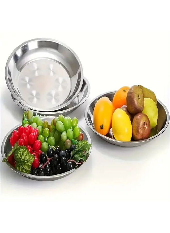 2 Pack Stainless Steel Dinner Plates Sturdy Reusable Easy Clean Metal Round Dish Multipurpose Home Camping - Image 1