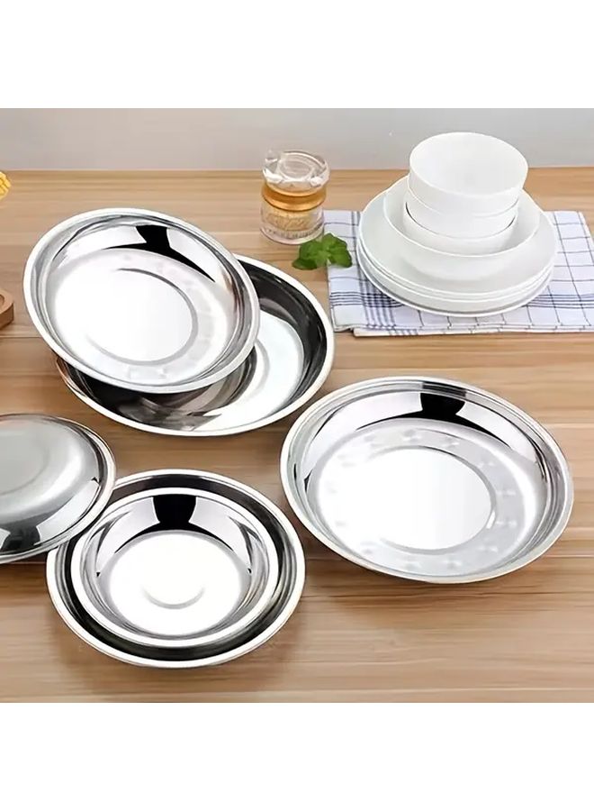 2 Pack Stainless Steel Dinner Plates Sturdy Reusable Easy Clean Metal Round Dish Multipurpose Home Camping - Image 2