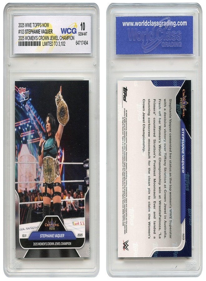 WCG 2025 WWE Topps Stephanie VAQUER 2025 Women's Crown Jewel Champion - Card #103 - Graded GEM Mint 10 - Image 1