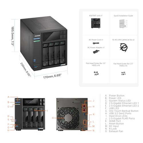 Asustor Lockerstor 4 Gen2 - AS6704T | 4-Bay NAS, Quad-Core 2.0GHz Processor, 4 M.2 NVMe Slots (PCIe 3.0), Dual 2.5GbE, Expandable to 10GbE, 4GB DDR4 RAM, (No Drive) - Image 3