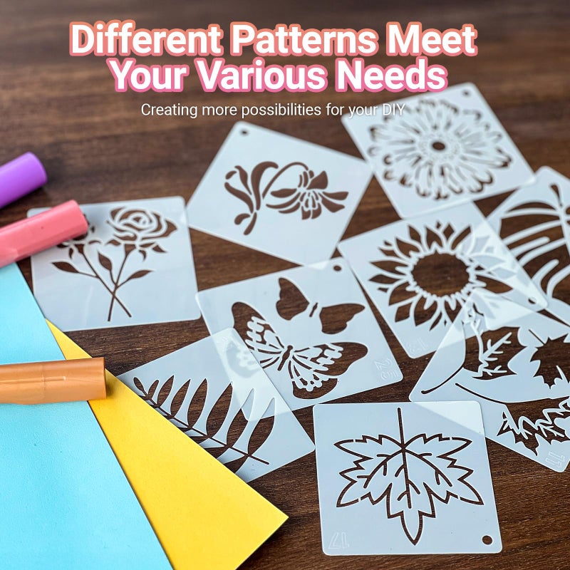 Felixcraft Flower Stencils for Painting, 64pcs 3 Inch Stencils for Crafts Rock Painting Stencils Plastic Reusable Stencils for Painting on Wood Wall Tile Home Decor - Image 2