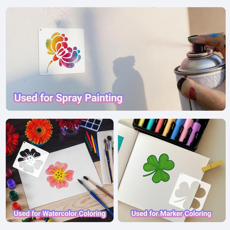 Felixcraft Flower Stencils for Painting, 64pcs 3 Inch Stencils for Crafts Rock Painting Stencils Plastic Reusable Stencils for Painting on Wood Wall Tile Home Decor - Image 4