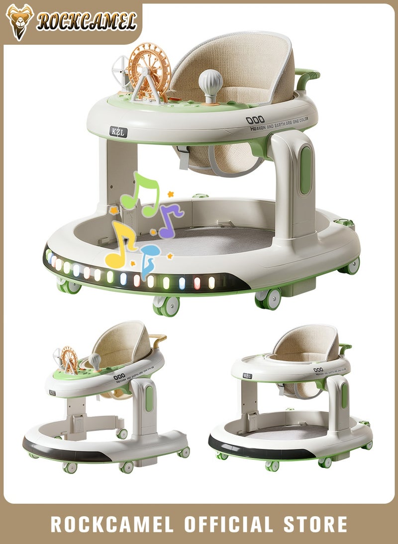 ROCKCAMEL 3-in-1 Baby Walker with Music & Removable Tray, Foldable Round Baby Walker with 6 Position Adjustable Height, Convertible Sit-to-Stand Learning Walker, Ergonomic Seat for Baby 7-18 Months - Image 1
