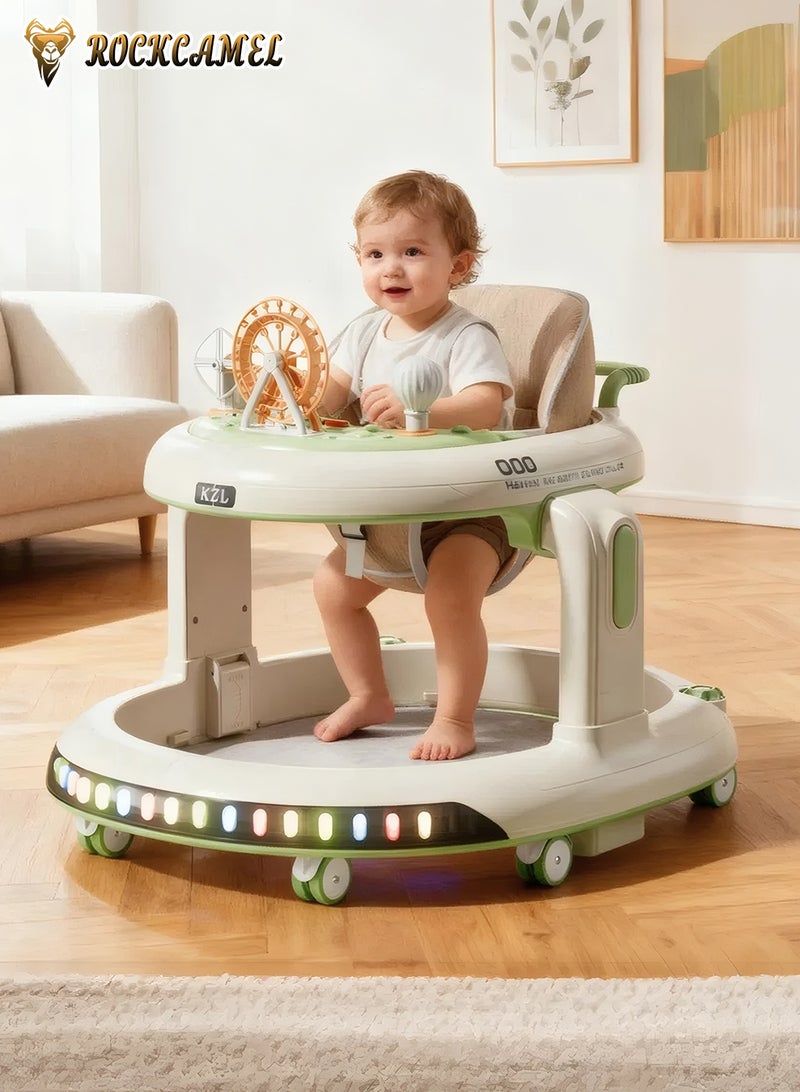 ROCKCAMEL 3-in-1 Baby Walker with Music & Removable Tray, Foldable Round Baby Walker with 6 Position Adjustable Height, Convertible Sit-to-Stand Learning Walker, Ergonomic Seat for Baby 7-18 Months - Image 2