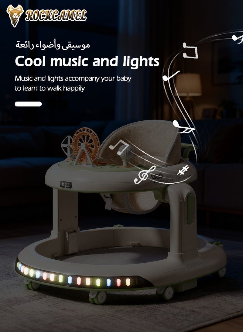 ROCKCAMEL 3-in-1 Baby Walker with Music & Removable Tray, Foldable Round Baby Walker with 6 Position Adjustable Height, Convertible Sit-to-Stand Learning Walker, Ergonomic Seat for Baby 7-18 Months - Image 3