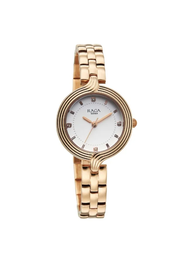 TITAN Titan Raga Showstopper Quartz Analog White Dial Rose Gold Metal Strap Watch For Women 95346wm01