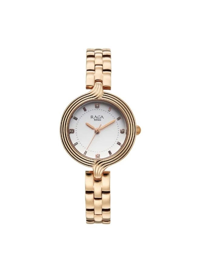 TITAN Titan Raga Showstopper Quartz Analog White Dial Rose Gold Metal Strap Watch For Women 95346wm01