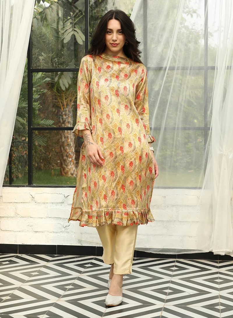 QISSA Women's Olive Green Fruit Print Kurta