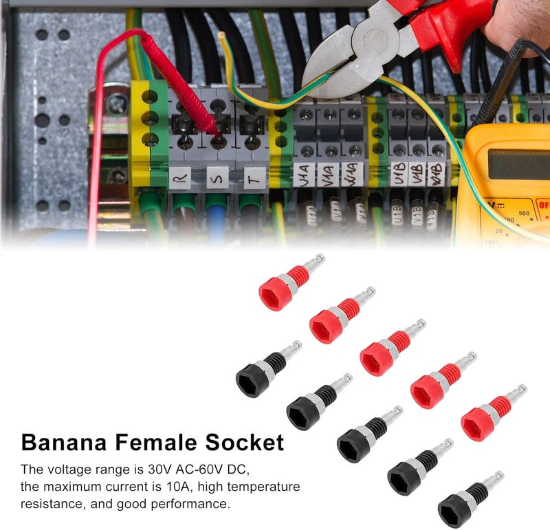 مقبس أنثوي على شكل موزة (Banana Female Jack Socket)، قطر 2 مم، جهد تيار متردد من 30 فولت إلى 60 فولت، تيار مستمر من 10 أمبير، مصنوع من النحاس والـ ABS (مادة عالية التوصيل الكهربائي)، بنية متينة، يُستخدم في المعدات الصناعية والإلكترونية. - Image 5