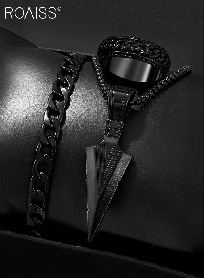 roaiss 3 Pcs Simple Black Pendant Necklace, Bracelet and Ring, Cool Spear Tip Arrow Pendant Chain Men's Fashion Jewelry Set for Men, Punk Rock and Hip Hop Style - Image 5