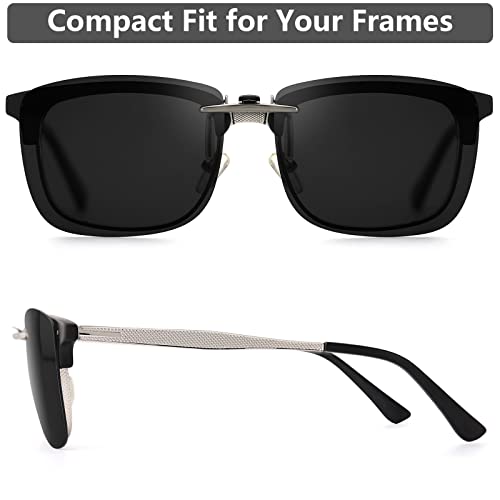 CAXMAN Polarized Clip On Sunglasses for Prescription Glasses Men & Women w/Category 4 Super Dark Lens Compact Fit Non Flip Up Extra Large Size - Image 5