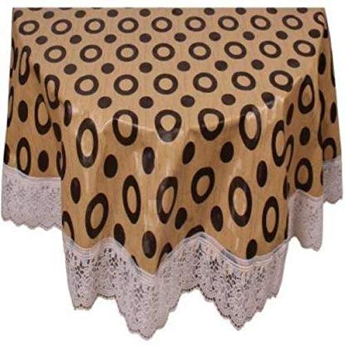 Kartikey PVC 2 Seater Circle Printed Center Table Cover Cloth Size 45 inches Brown Color with White Lace Round Shape  - Image 3