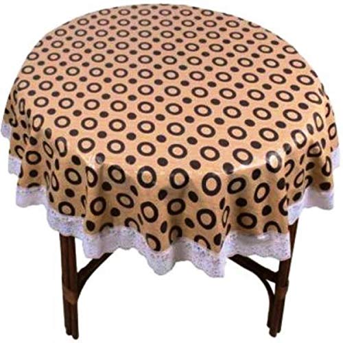 Kartikey PVC 2 Seater Circle Printed Center Table Cover Cloth Size 45 inches Brown Color with White Lace Round Shape  - Image 1
