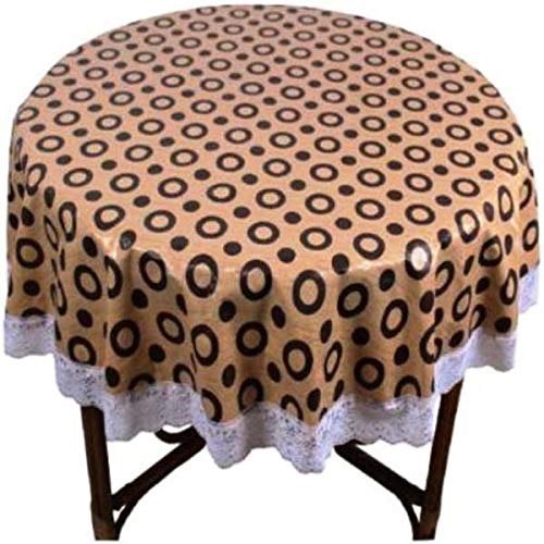 Kartikey PVC 2 Seater Circle Printed Center Table Cover Cloth Size 45 inches Brown Color with White Lace Round Shape  - Image 2