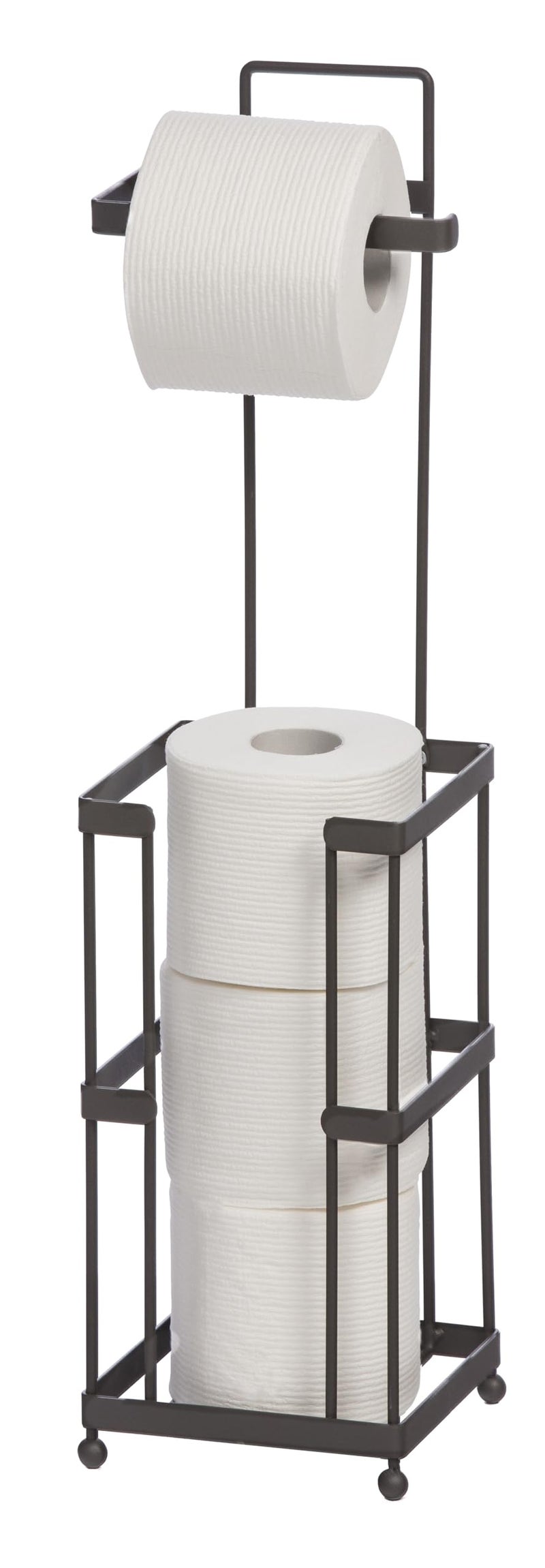 Mango Steam Toilet Paper Holder Stand with Roll Storage  Taupe Free Standing Space Saving Rust Resistant for Small Spaces