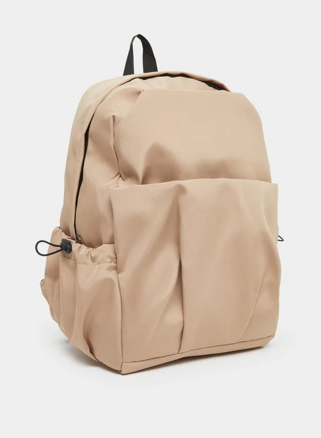 Styli Styli Unisex Beige Backpack with Drawstring Pocket