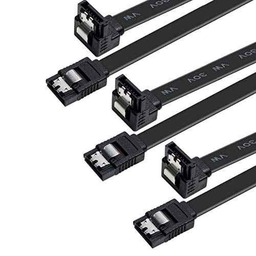 BENFEI SATA Cable III, 3 Pack SATA Cable III 6Gbps 90 Degree Right Angle with Locking Latch 18 Inch for SATA HDD, SSD, CD Driver, CD Writer - Black - Image 1