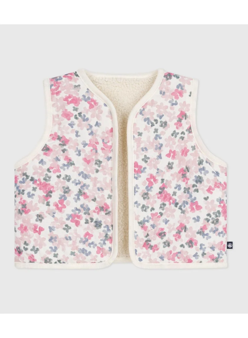 Petit Bateau Babies' sleeveless cardigan in printed cotton poplin and sherpa