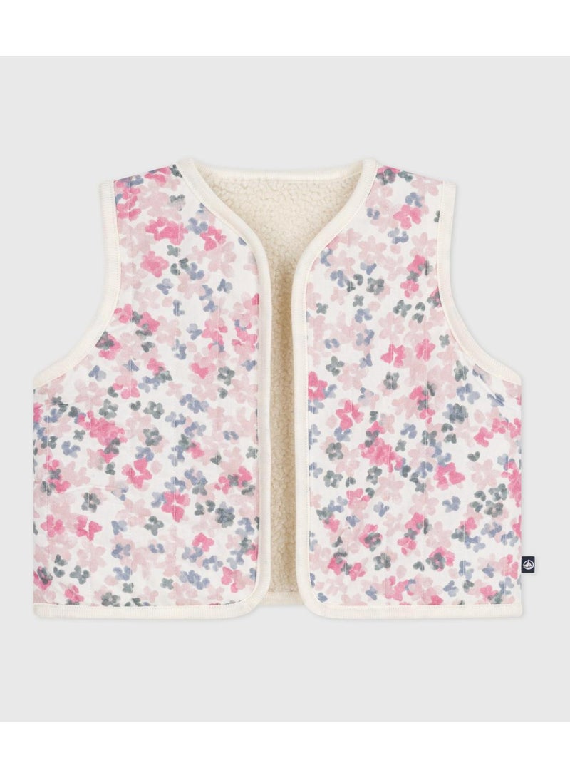 Petit Bateau Babies' sleeveless cardigan in printed cotton poplin and sherpa - Image 1