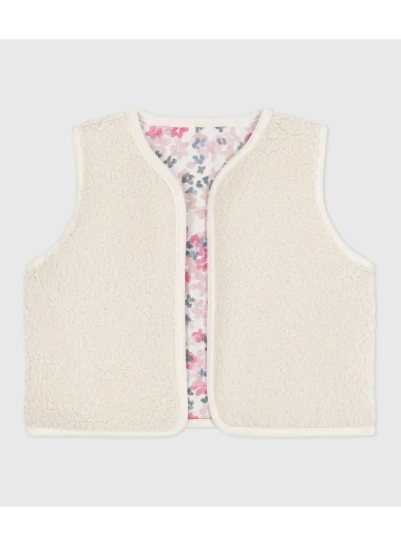 Petit Bateau Babies' sleeveless cardigan in printed cotton poplin and sherpa