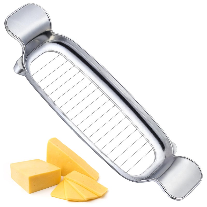 Dreyoo 1 Pc Butter Slicer Cutter Stainless Steel 16 Pcs Sharp Stainless Steel Wires for Portion Control Butter Slicer Cutter Cheese Slicer with Portable Grip for Butter Cheese Fruit Baking